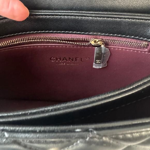 CHANEL Black Lambskin Mini Trendy CC Flap Top Handle Bag Matelasse Leather Gold - Picture 10 of 11